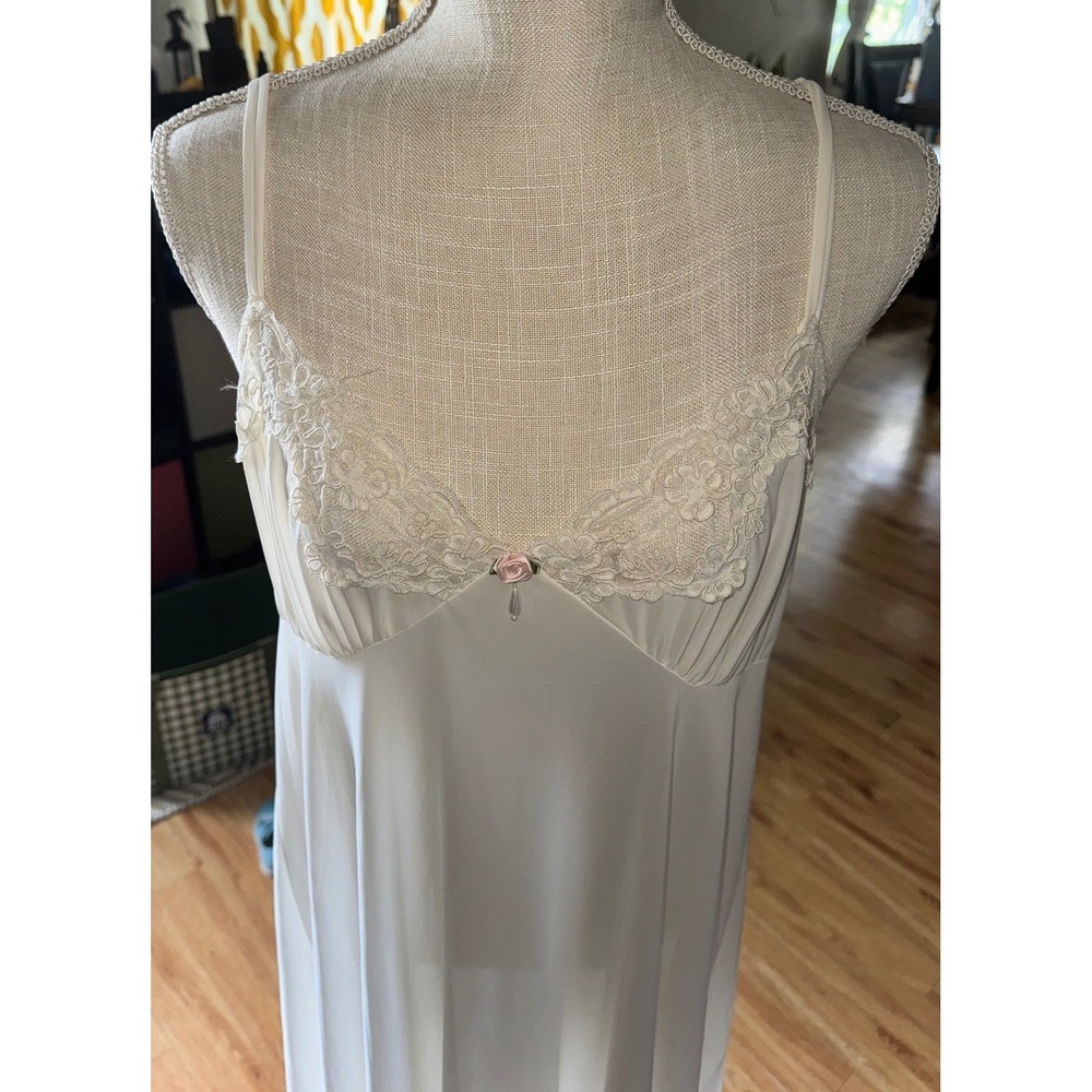Vtg California Dynasty M/L Ivory Lace Trim Nightgown Babydoll Slip Dress READ